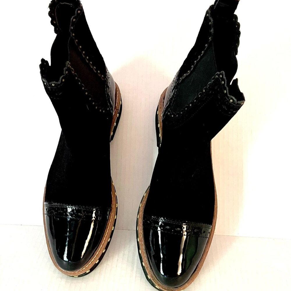 Free People Atlas Black Suede Leather Studded Chelsea Moto Ankle Boots - Picture 3 of 15